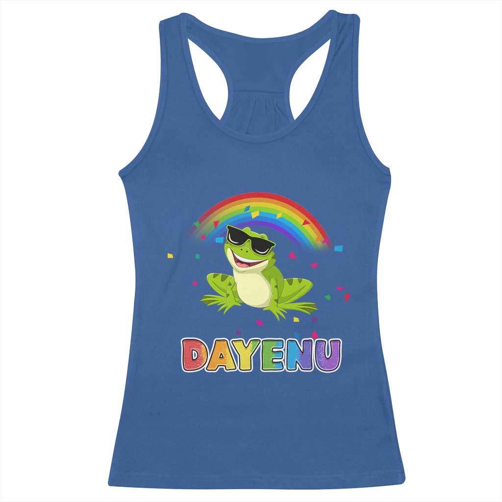 Funny Dayenu Frog Rainbow Racerback Tank Top Passover Celebration with Pride Vibes