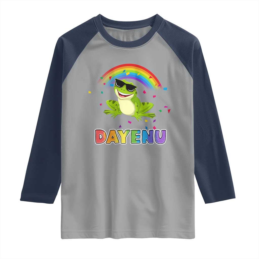 Funny Dayenu Frog Rainbow Raglan Shirt Passover Celebration with Pride Vibes