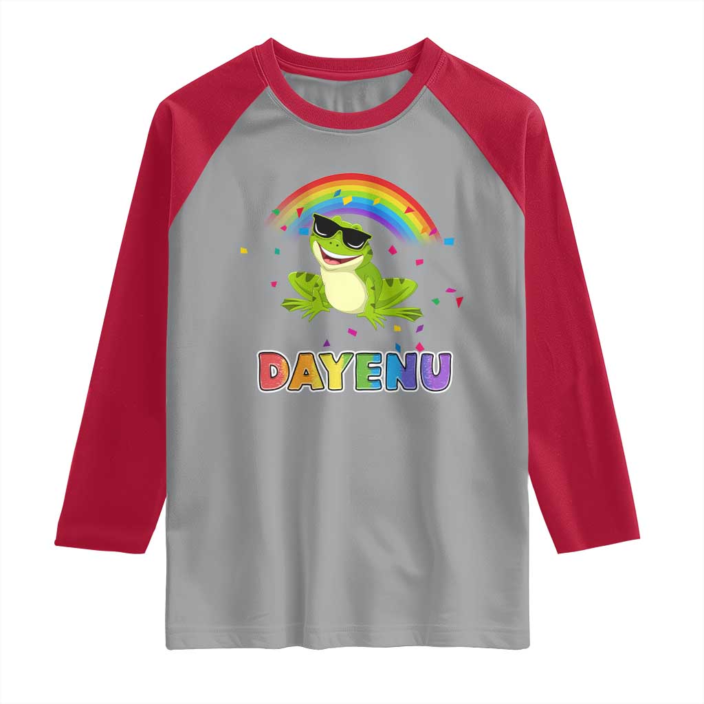 Funny Dayenu Frog Rainbow Raglan Shirt Passover Celebration with Pride Vibes