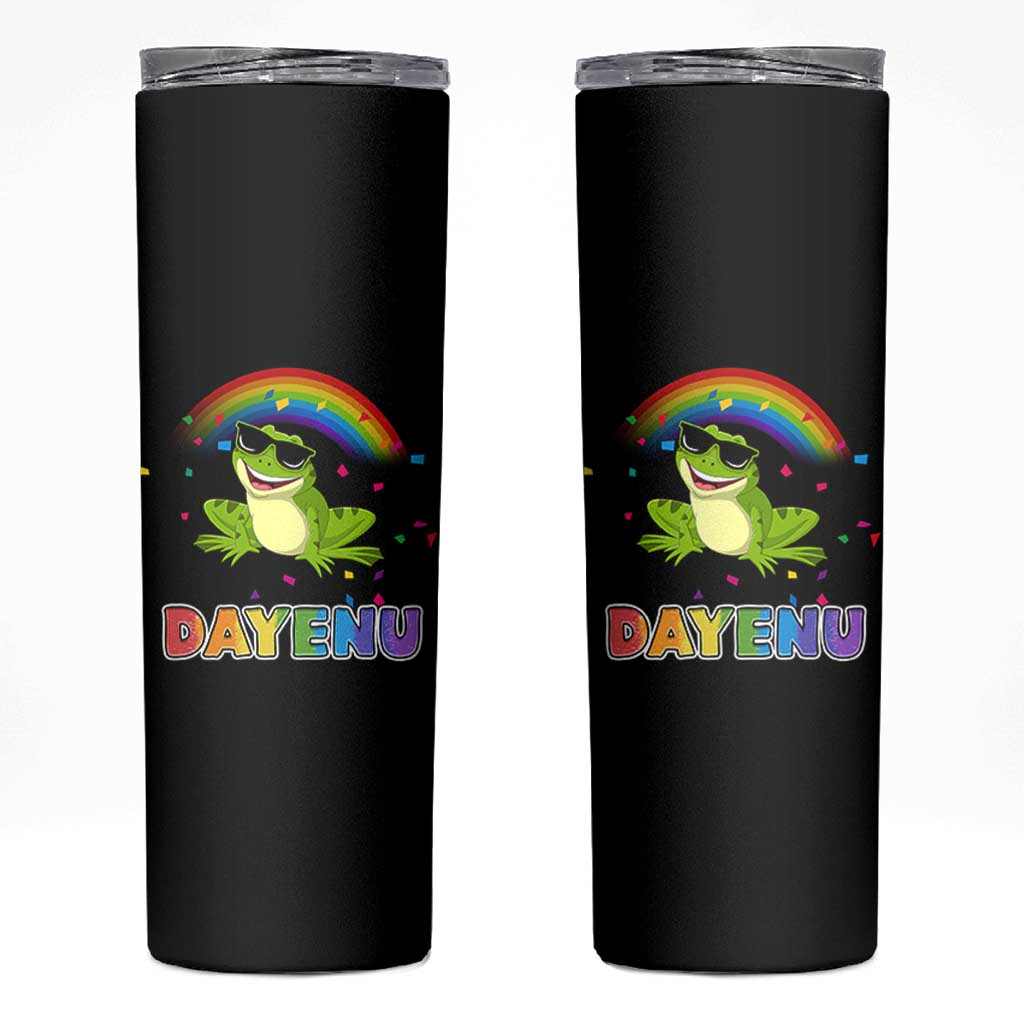 Funny Dayenu Frog Rainbow Skinny Tumbler Passover Celebration with Pride Vibes