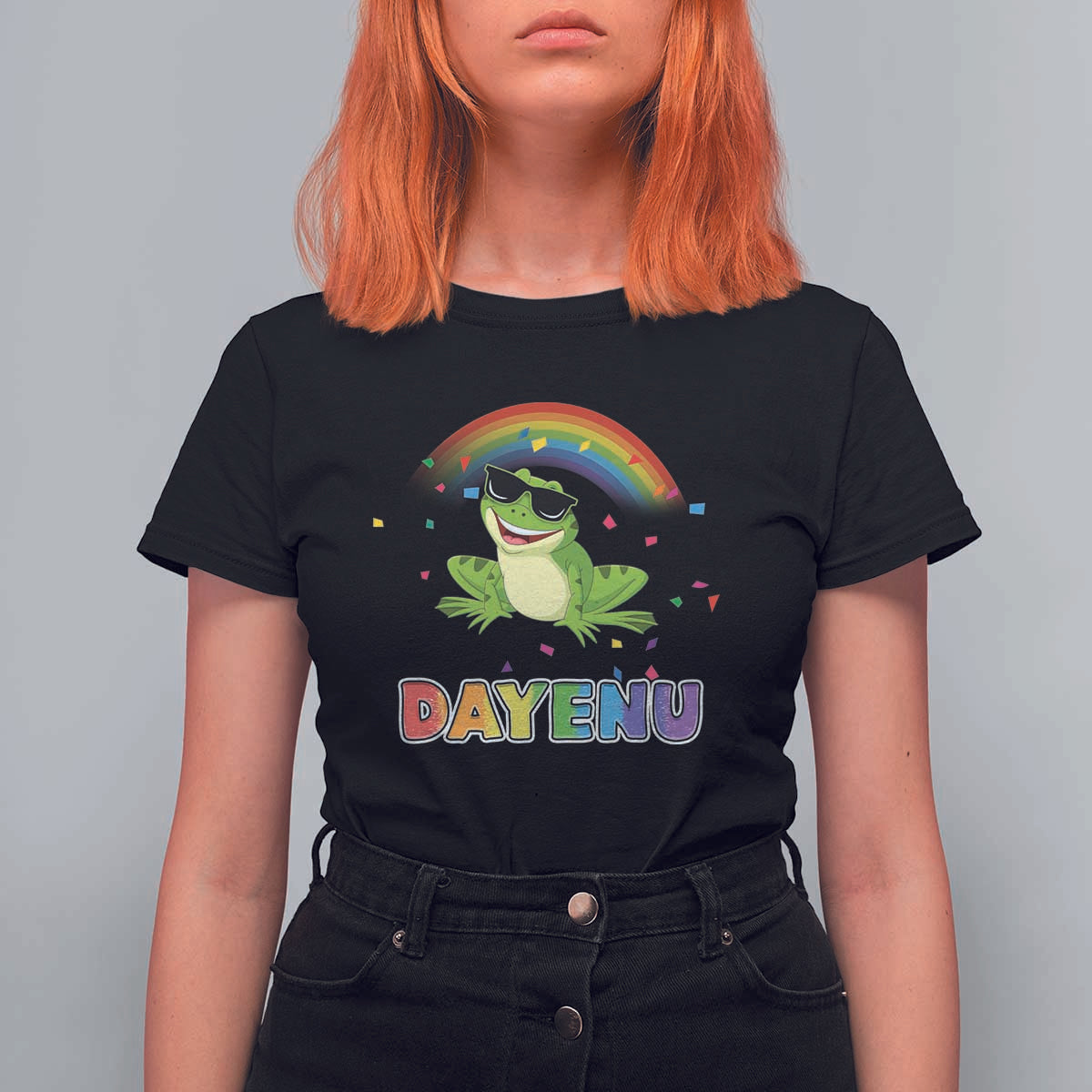 Funny Dayenu Frog Rainbow T Shirt For Women Passover Celebration with Pride Vibes