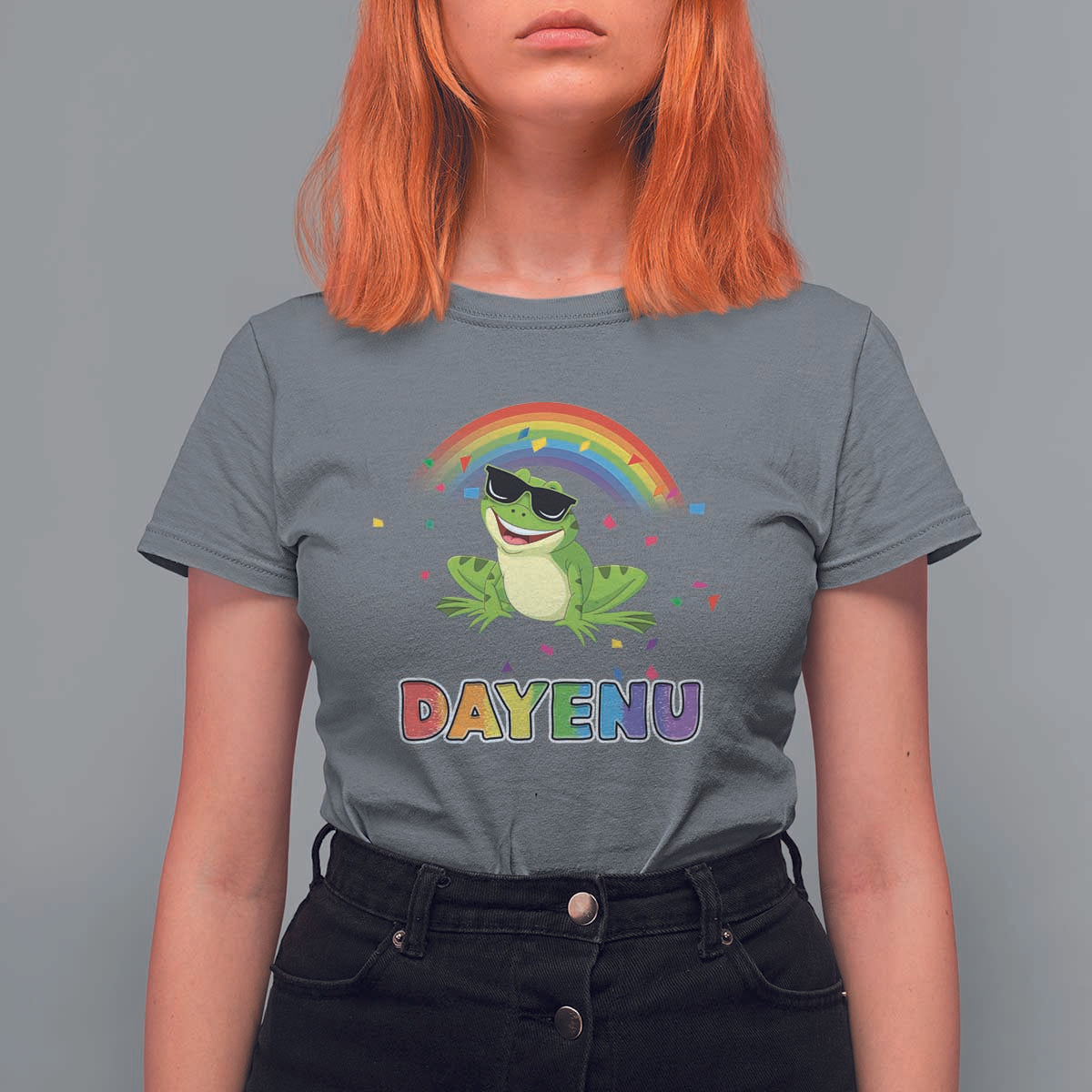 Funny Dayenu Frog Rainbow T Shirt For Women Passover Celebration with Pride Vibes