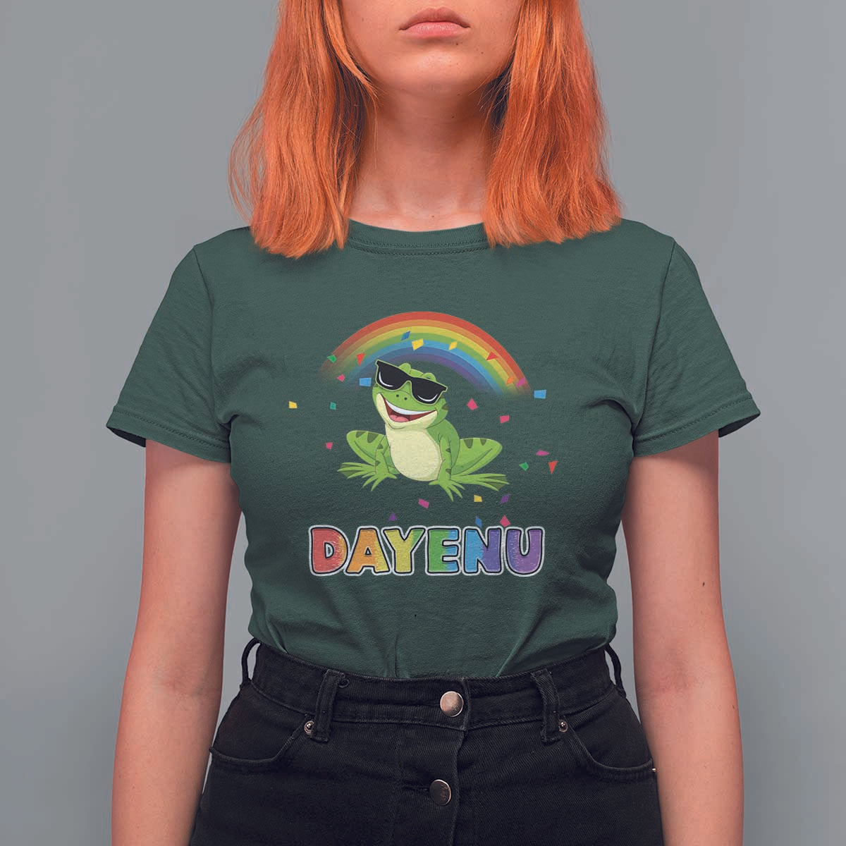 Funny Dayenu Frog Rainbow T Shirt For Women Passover Celebration with Pride Vibes
