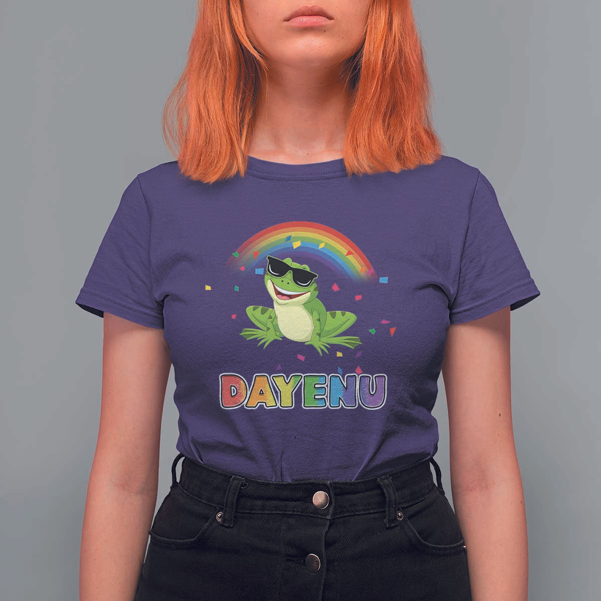 Funny Dayenu Frog Rainbow T Shirt For Women Passover Celebration with Pride Vibes