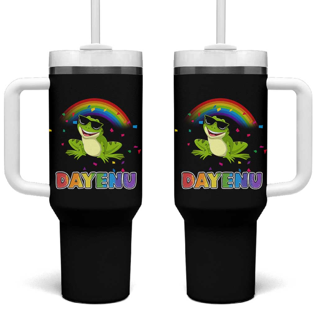 Funny Dayenu Frog Rainbow Tumbler With Handle Passover Celebration with Pride Vibes