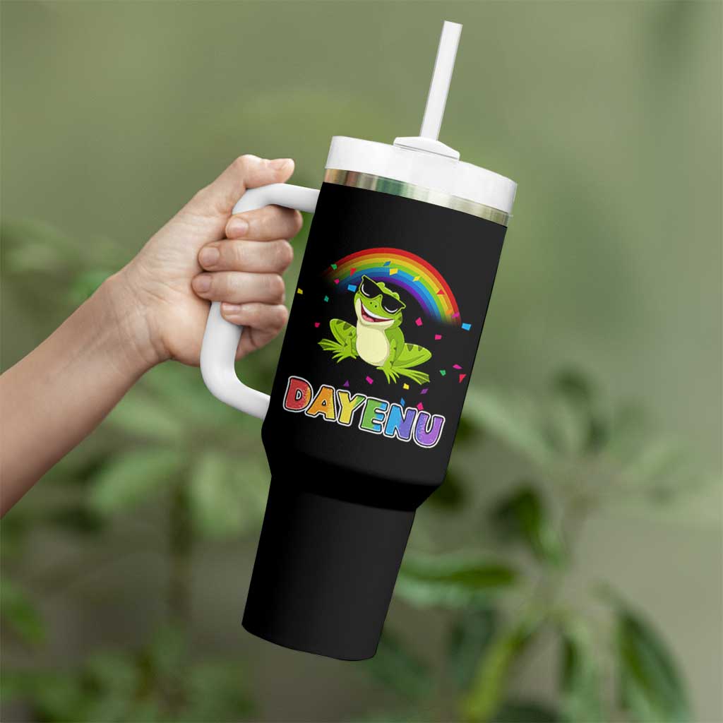 Funny Dayenu Frog Rainbow Tumbler With Handle Passover Celebration with Pride Vibes