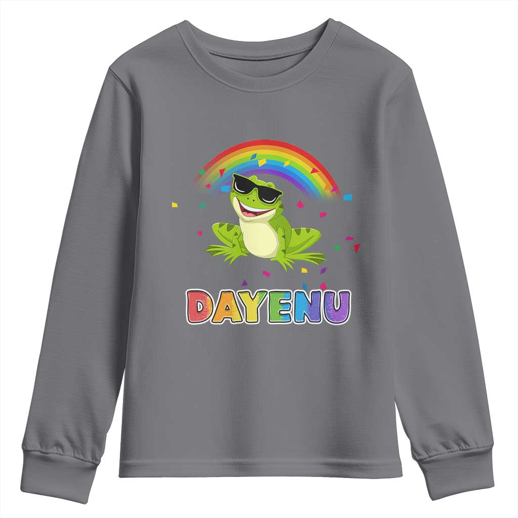 Funny Dayenu Frog Rainbow Youth Sweatshirt Passover Celebration with Pride Vibes