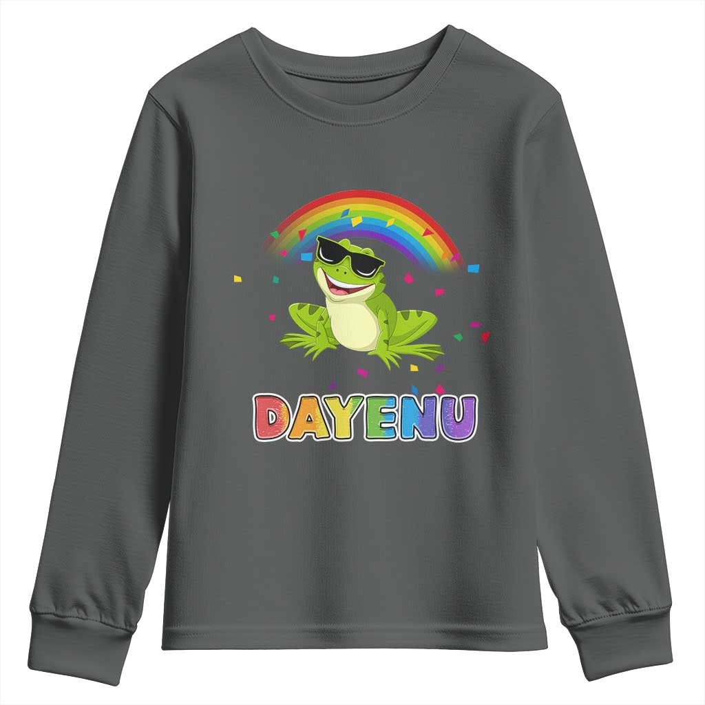 Funny Dayenu Frog Rainbow Youth Sweatshirt Passover Celebration with Pride Vibes