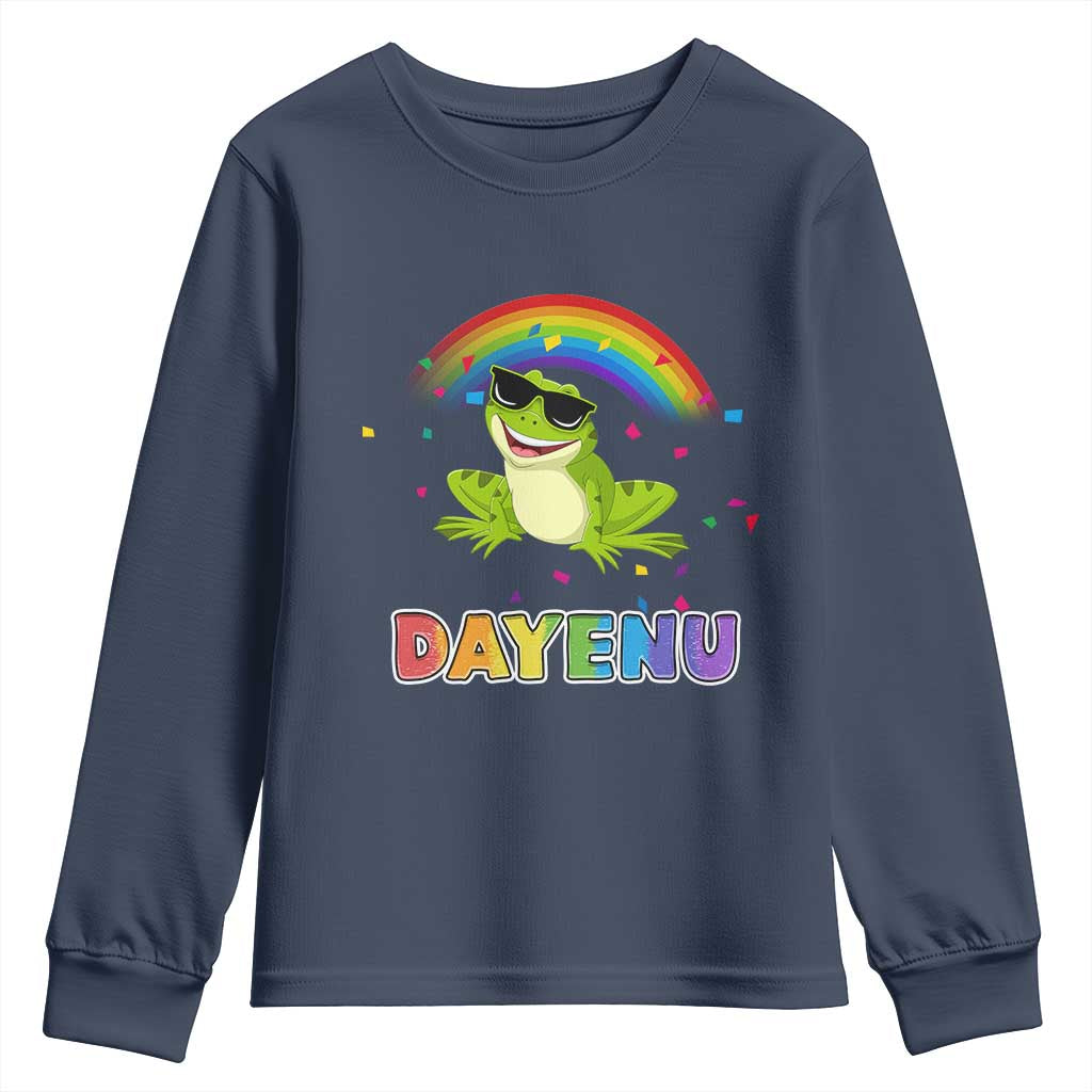 Funny Dayenu Frog Rainbow Youth Sweatshirt Passover Celebration with Pride Vibes