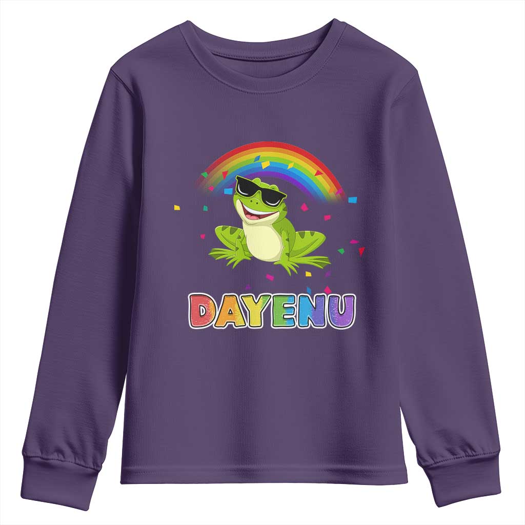 Funny Dayenu Frog Rainbow Youth Sweatshirt Passover Celebration with Pride Vibes