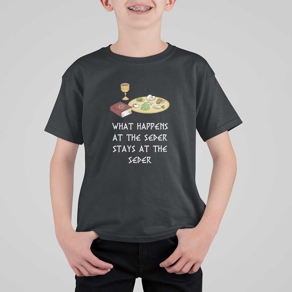 Funny Passover Seder T Shirt For Kid What Happens At The Seder Stays At The Seder Jewish Holiday