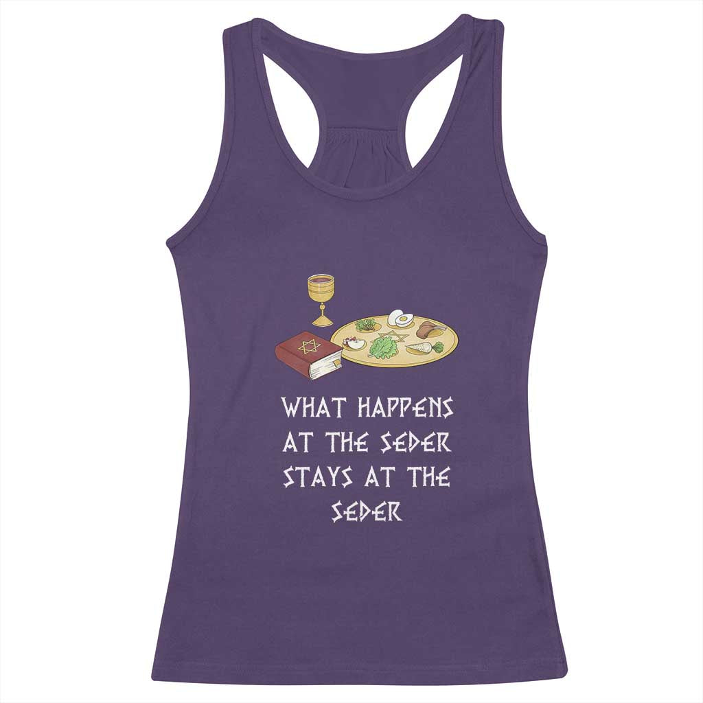 Funny Passover Seder Racerback Tank Top What Happens At The Seder Stays At The Seder Jewish Holiday
