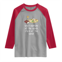 Funny Passover Seder Raglan Shirt What Happens At The Seder Stays At The Seder Jewish Holiday