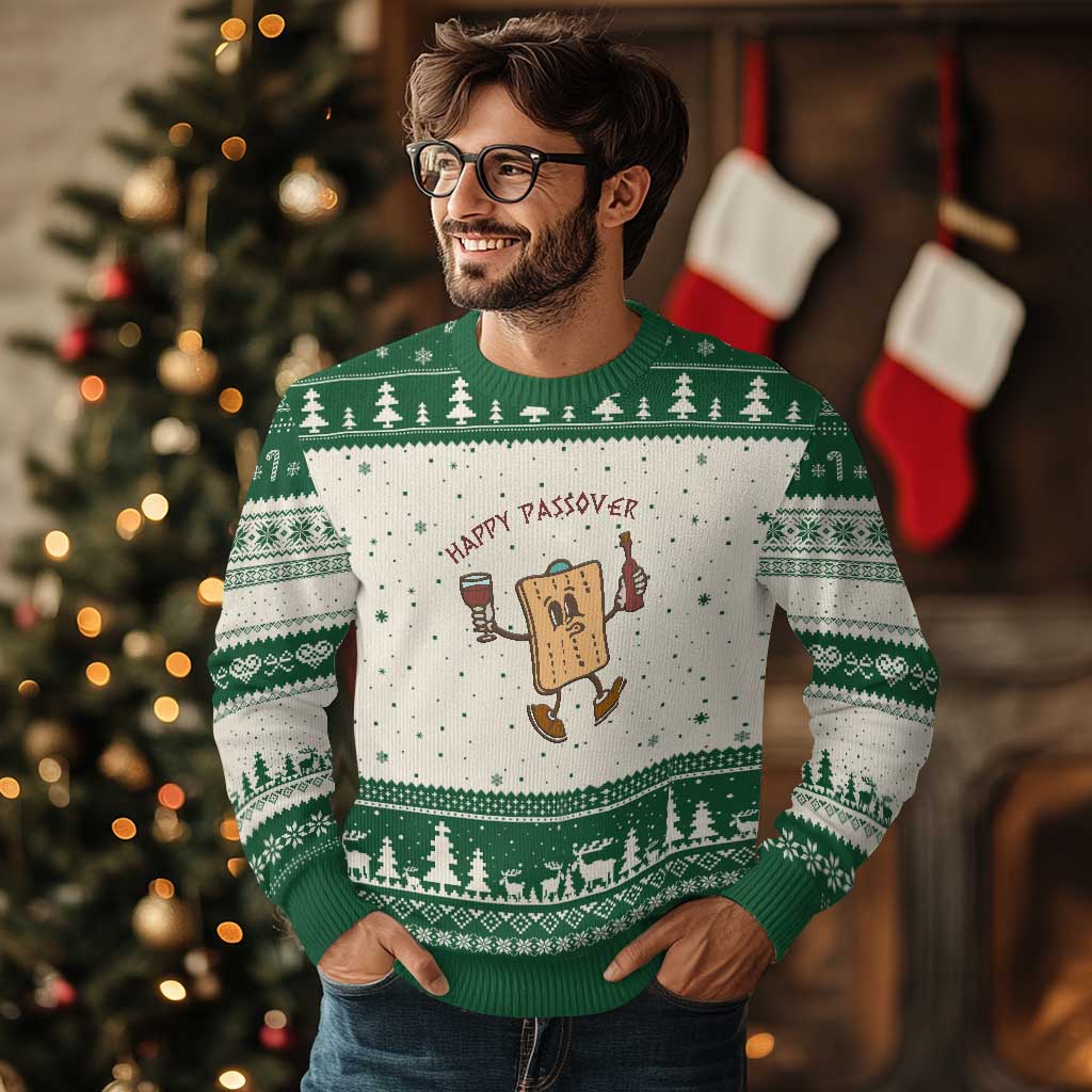 Happy Passover Matzah Drinking Ugly Christmas Sweater Wine and Matzo Matzatarian Funny Pesach Jewish - Wonder Print Shop