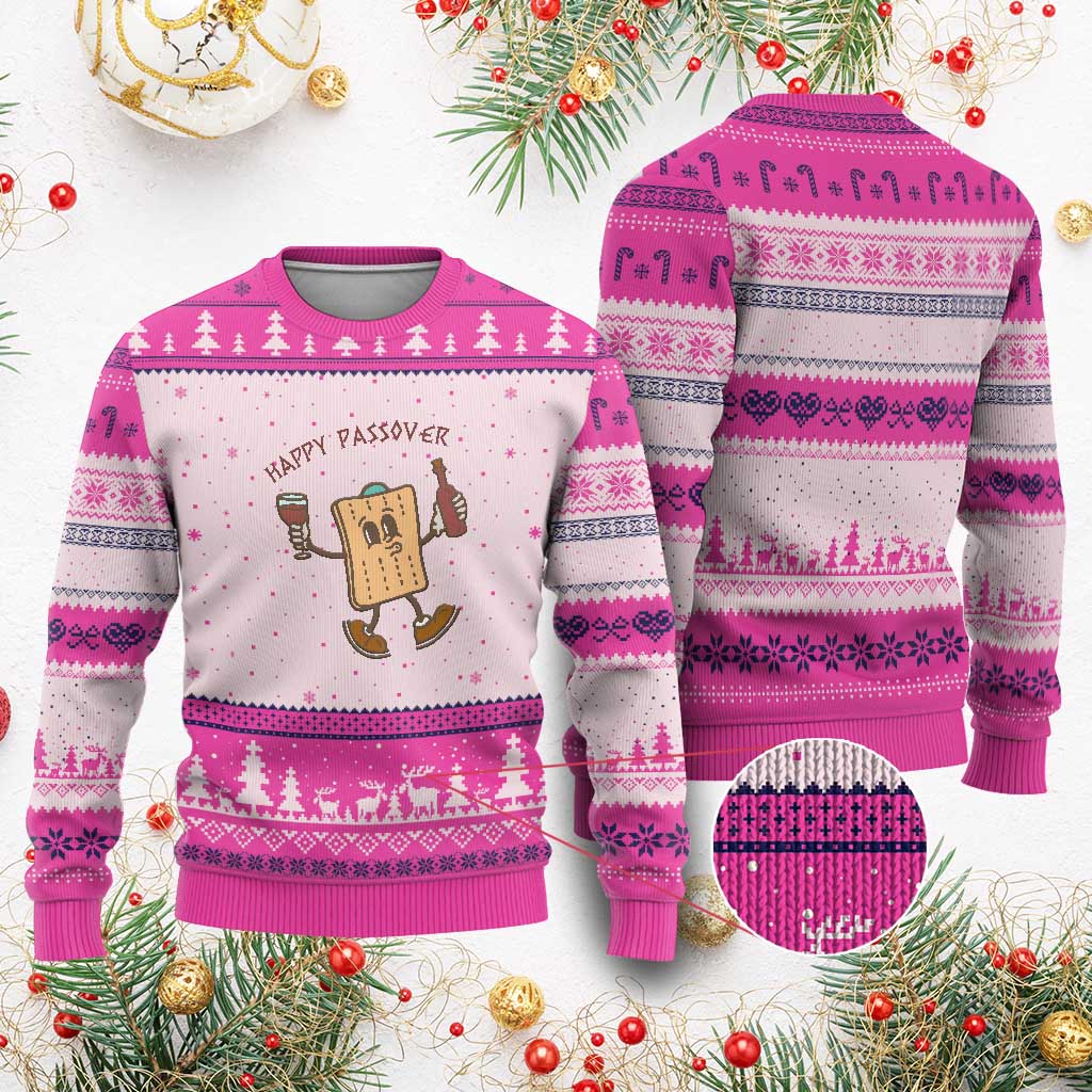 Happy Passover Matzah Drinking Ugly Christmas Sweater Wine and Matzo Matzatarian Funny Pesach Jewish - Wonder Print Shop