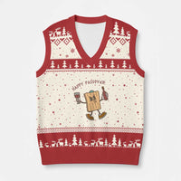 Happy Passover Matzah Drinking V-Neck Knit Sweater Vest Wine and Matzo Matzatarian Funny Pesach Jewish - Wonder Print Shop