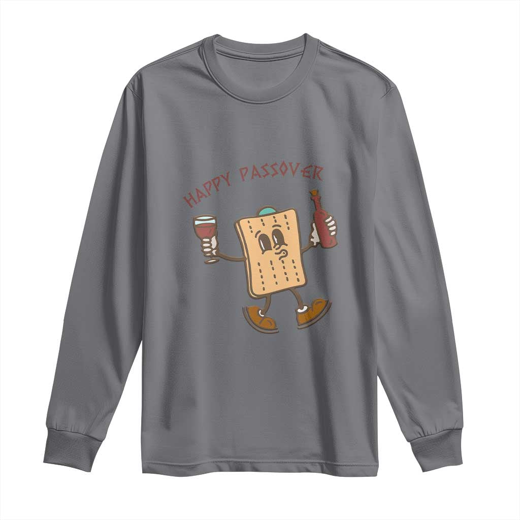 Happy Passover Matzah Drinking Long Sleeve Shirt Wine and Matzo Matzatarian Funny Pesach Jewish