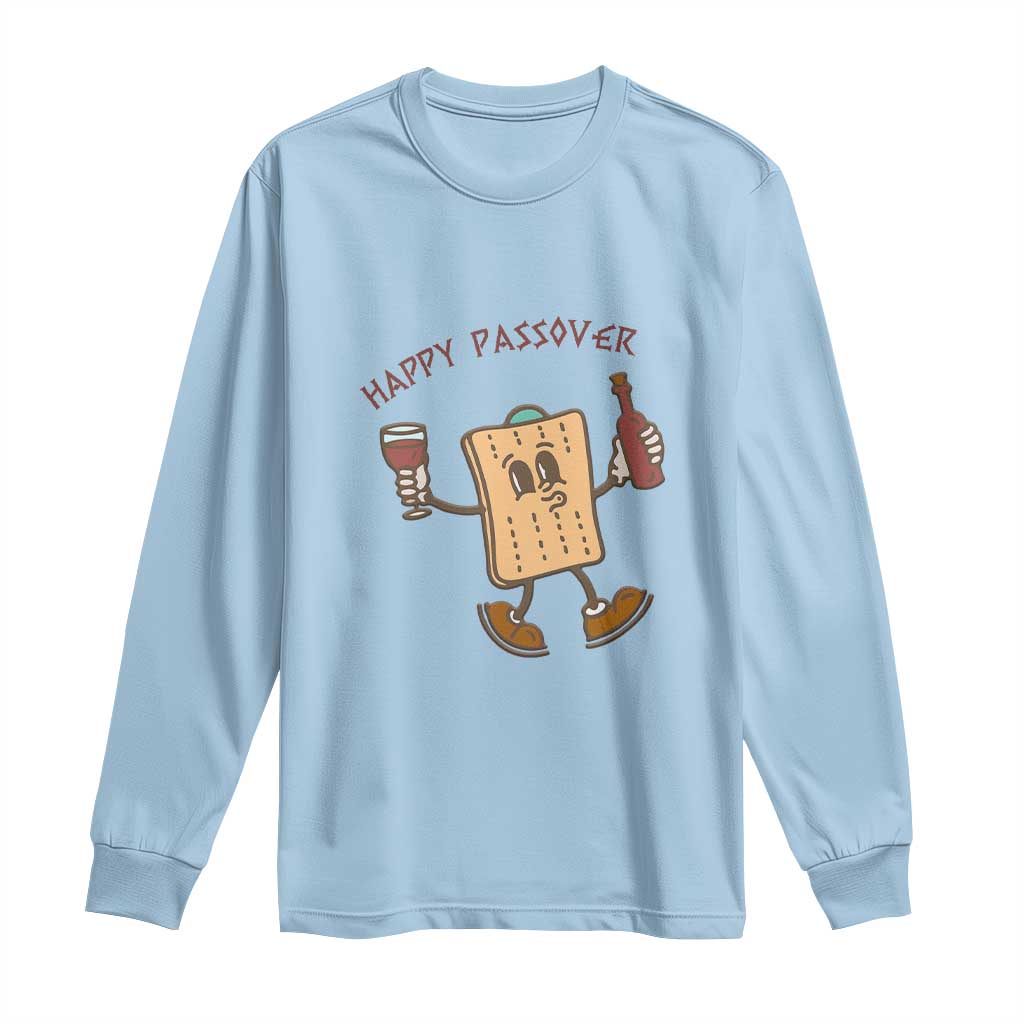 Happy Passover Matzah Drinking Long Sleeve Shirt Wine and Matzo Matzatarian Funny Pesach Jewish