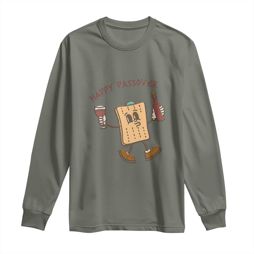 Happy Passover Matzah Drinking Long Sleeve Shirt Wine and Matzo Matzatarian Funny Pesach Jewish