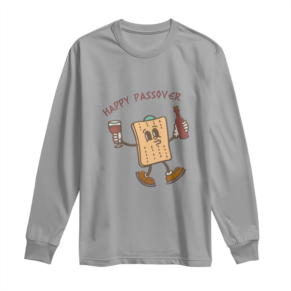 Happy Passover Matzah Drinking Long Sleeve Shirt Wine and Matzo Matzatarian Funny Pesach Jewish