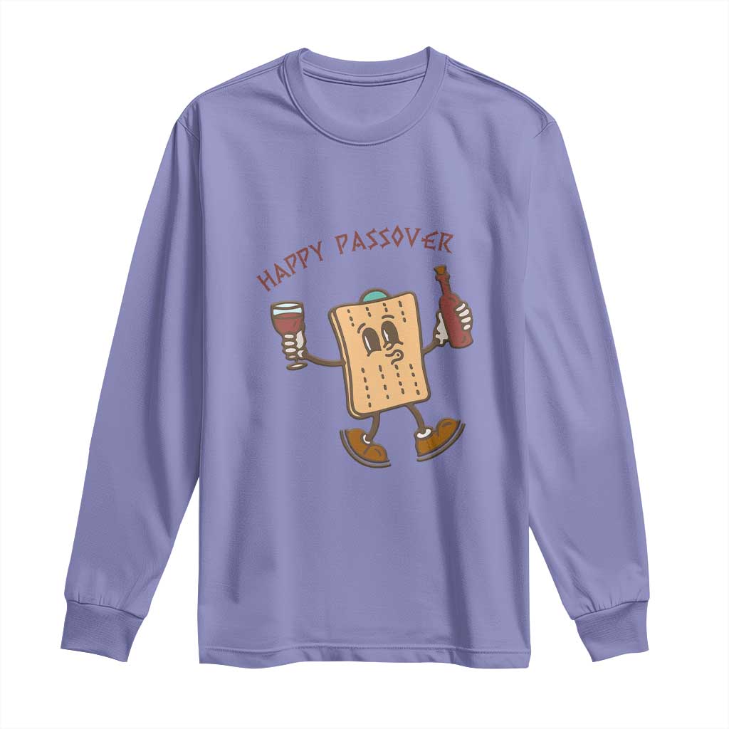 Happy Passover Matzah Drinking Long Sleeve Shirt Wine and Matzo Matzatarian Funny Pesach Jewish