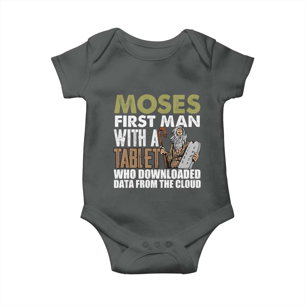 Funny Passover Jewish Tech Pun Baby Onesie Moses First Man with a Tablet Who Downloaded Data from the Cloud