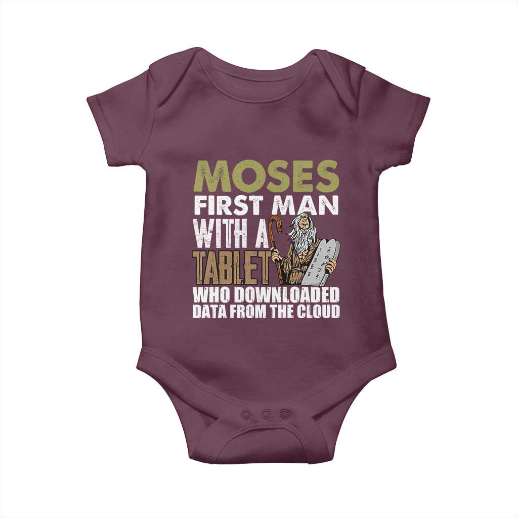 Funny Passover Jewish Tech Pun Baby Onesie Moses First Man with a Tablet Who Downloaded Data from the Cloud