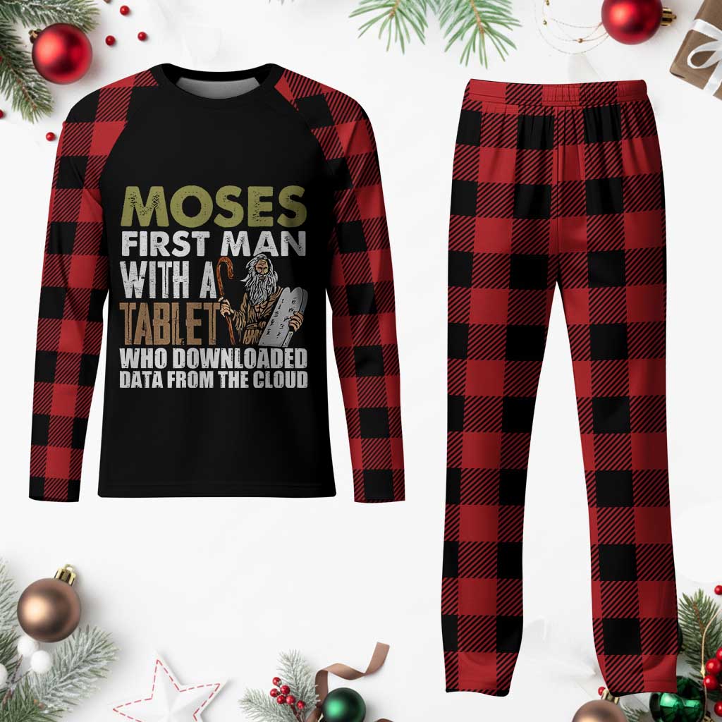 Funny Passover Jewish Tech Pun Plaid Pajama Set Moses First Man with a Tablet Who Downloaded Data from the Cloud - Wonder Print Shop