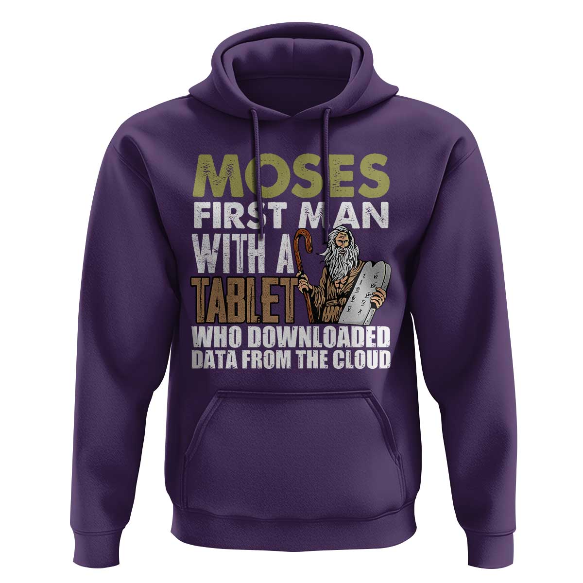 Funny Passover Jewish Tech Pun Hoodie Moses First Man with a Tablet Who Downloaded Data from the Cloud