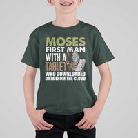 Funny Passover Jewish Tech Pun T Shirt For Kid Moses First Man with a Tablet Who Downloaded Data from the Cloud