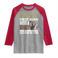 Funny Passover Jewish Tech Pun Raglan Shirt Moses First Man with a Tablet Who Downloaded Data from the Cloud