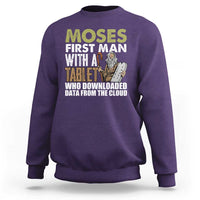 Funny Passover Jewish Tech Pun Sweatshirt Moses First Man with a Tablet Who Downloaded Data from the Cloud