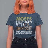Funny Passover Jewish Tech Pun T Shirt For Women Moses First Man with a Tablet Who Downloaded Data from the Cloud