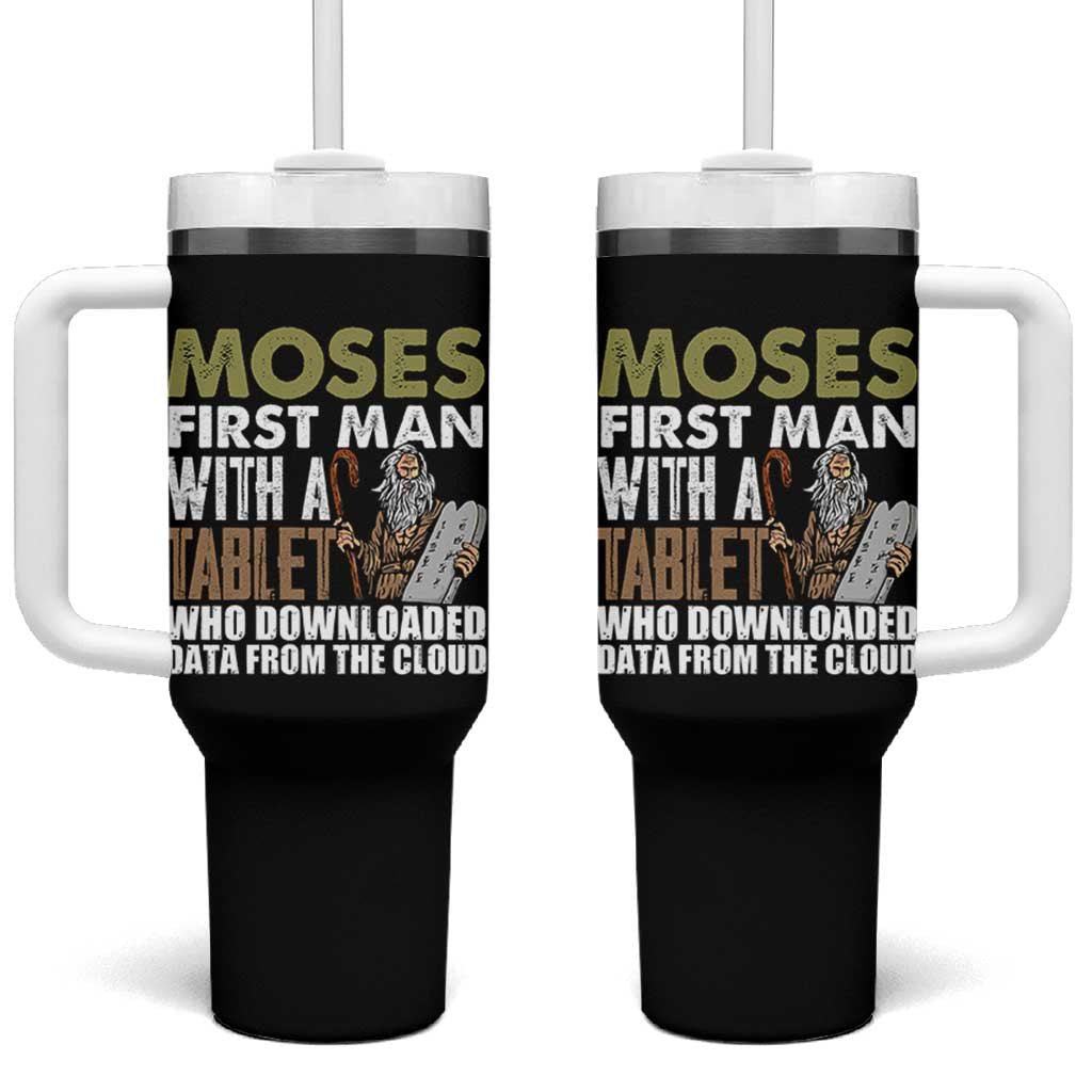 Funny Passover Jewish Tech Pun Tumbler With Handle Moses First Man with a Tablet Who Downloaded Data from the Cloud