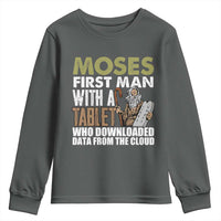 Funny Passover Jewish Tech Pun Youth Sweatshirt Moses First Man with a Tablet Who Downloaded Data from the Cloud