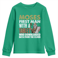 Funny Passover Jewish Tech Pun Youth Sweatshirt Moses First Man with a Tablet Who Downloaded Data from the Cloud