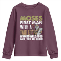 Funny Passover Jewish Tech Pun Youth Sweatshirt Moses First Man with a Tablet Who Downloaded Data from the Cloud
