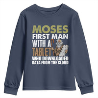 Funny Passover Jewish Tech Pun Youth Sweatshirt Moses First Man with a Tablet Who Downloaded Data from the Cloud