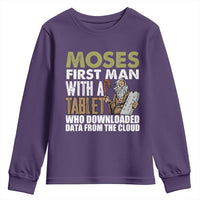 Funny Passover Jewish Tech Pun Youth Sweatshirt Moses First Man with a Tablet Who Downloaded Data from the Cloud