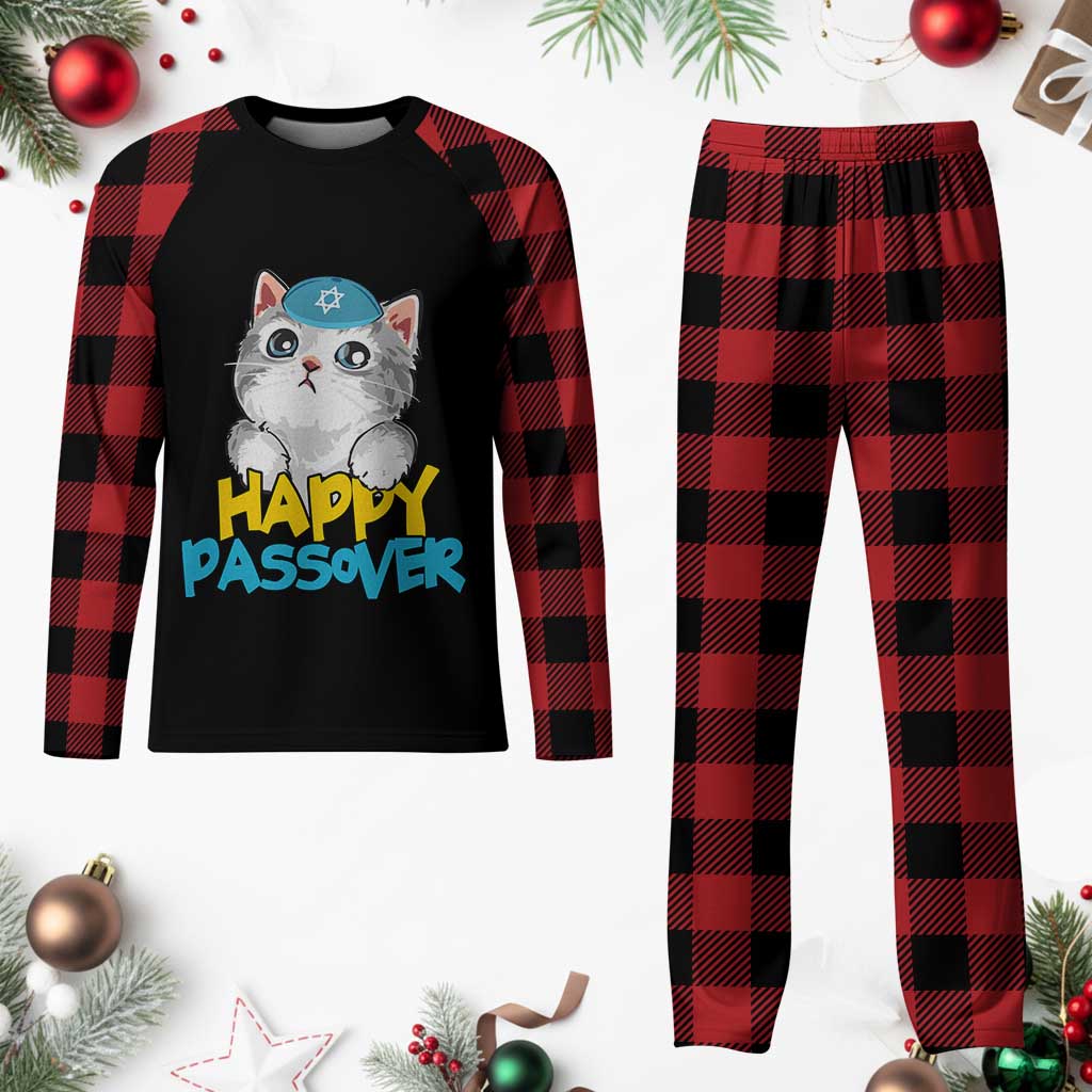 Happy Passover Cute Cat Plaid Pajama Set Seder Jewish Pesach - Wonder Print Shop