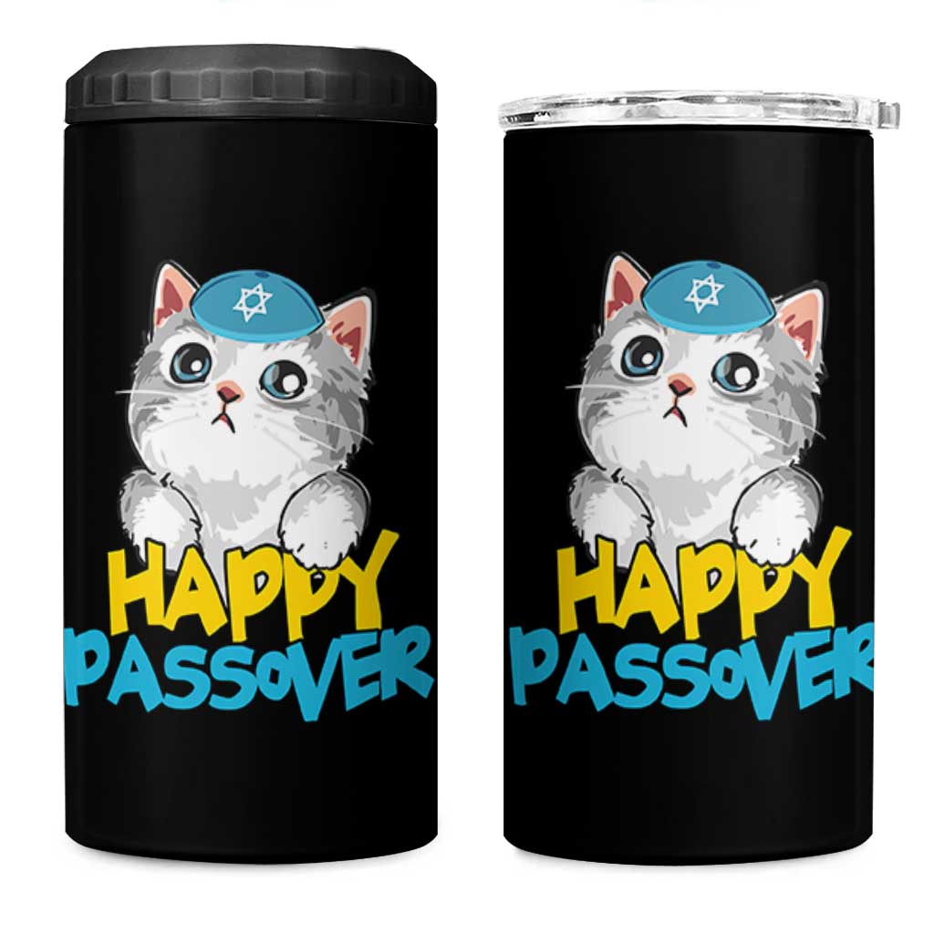 Happy Passover Cute Cat 4 in 1 Can Cooler Tumbler Seder Jewish Pesach