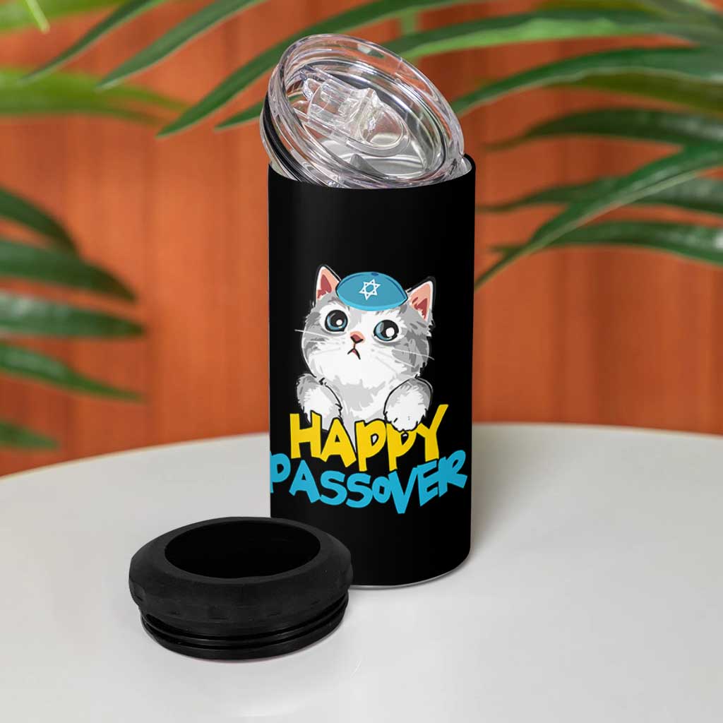 Happy Passover Cute Cat 4 in 1 Can Cooler Tumbler Seder Jewish Pesach