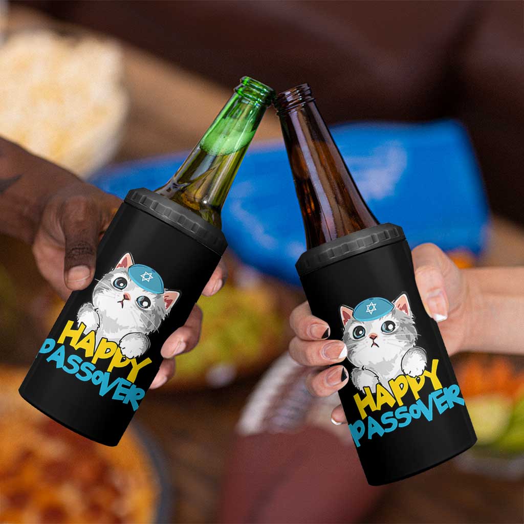Happy Passover Cute Cat 4 in 1 Can Cooler Tumbler Seder Jewish Pesach