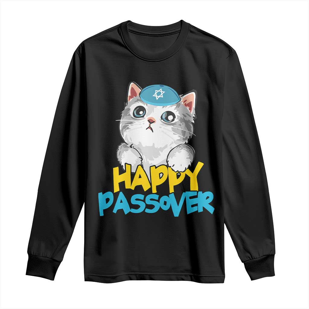 Happy Passover Cute Cat Long Sleeve Shirt Seder Jewish Pesach