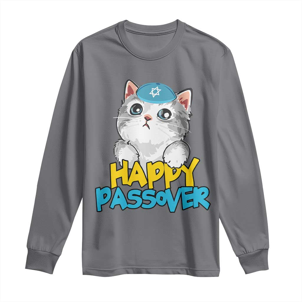 Happy Passover Cute Cat Long Sleeve Shirt Seder Jewish Pesach