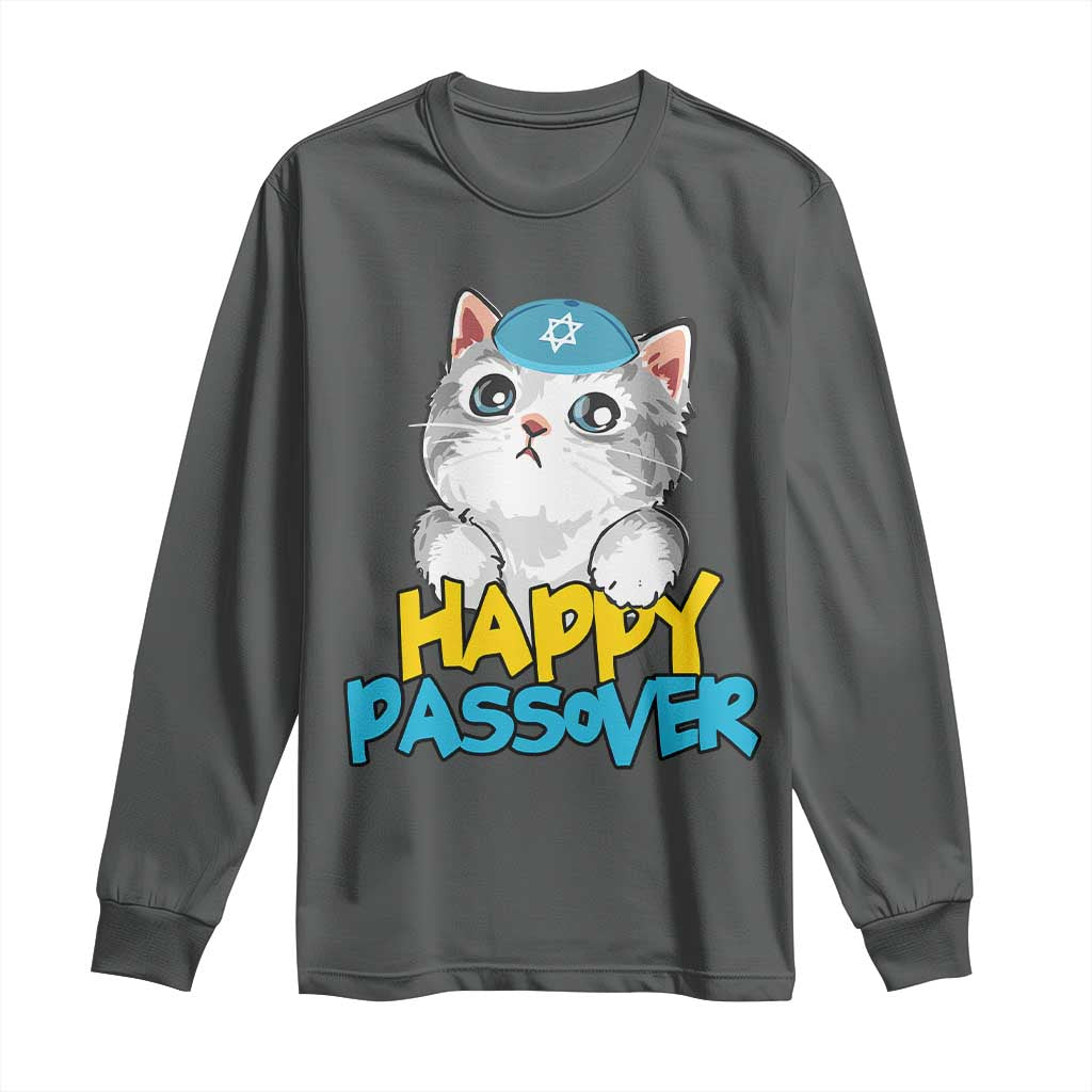 Happy Passover Cute Cat Long Sleeve Shirt Seder Jewish Pesach