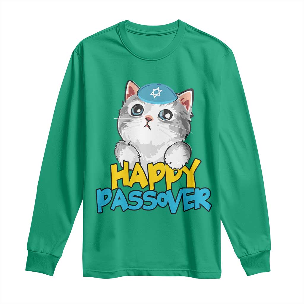 Happy Passover Cute Cat Long Sleeve Shirt Seder Jewish Pesach