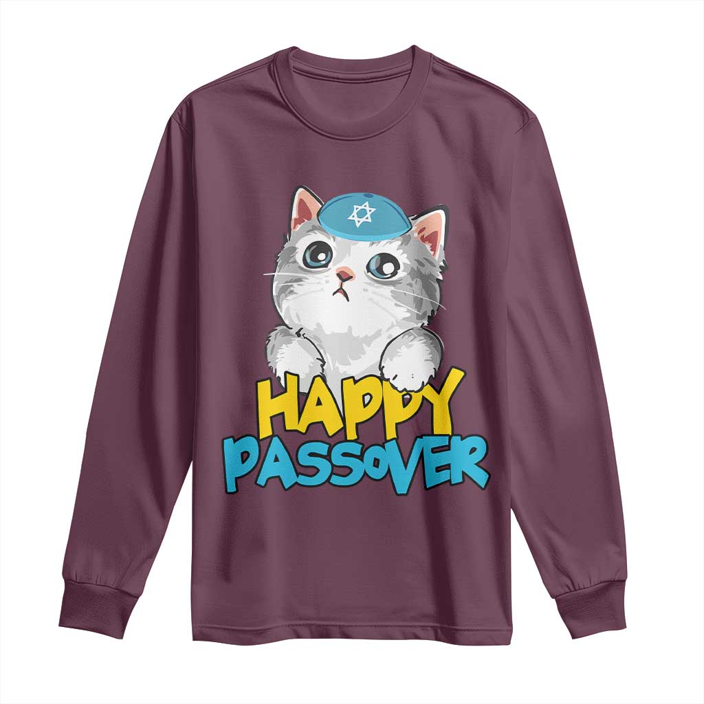 Happy Passover Cute Cat Long Sleeve Shirt Seder Jewish Pesach