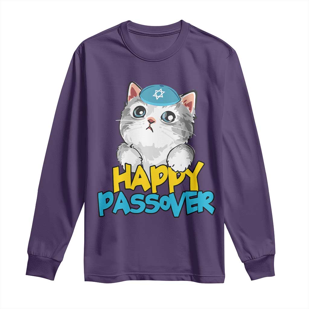 Happy Passover Cute Cat Long Sleeve Shirt Seder Jewish Pesach