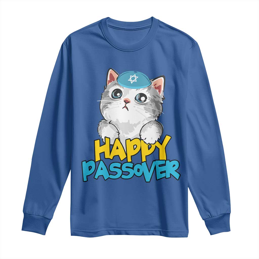 Happy Passover Cute Cat Long Sleeve Shirt Seder Jewish Pesach
